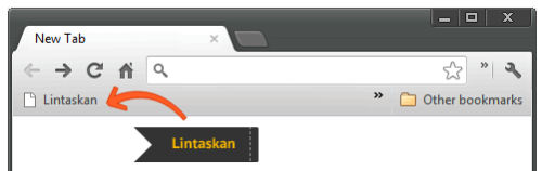 Petunjuk pemasangan: cukup klik sambil geser (drag)  tombol Lintaskan lalu lepaskan di bookmarks toolbar.